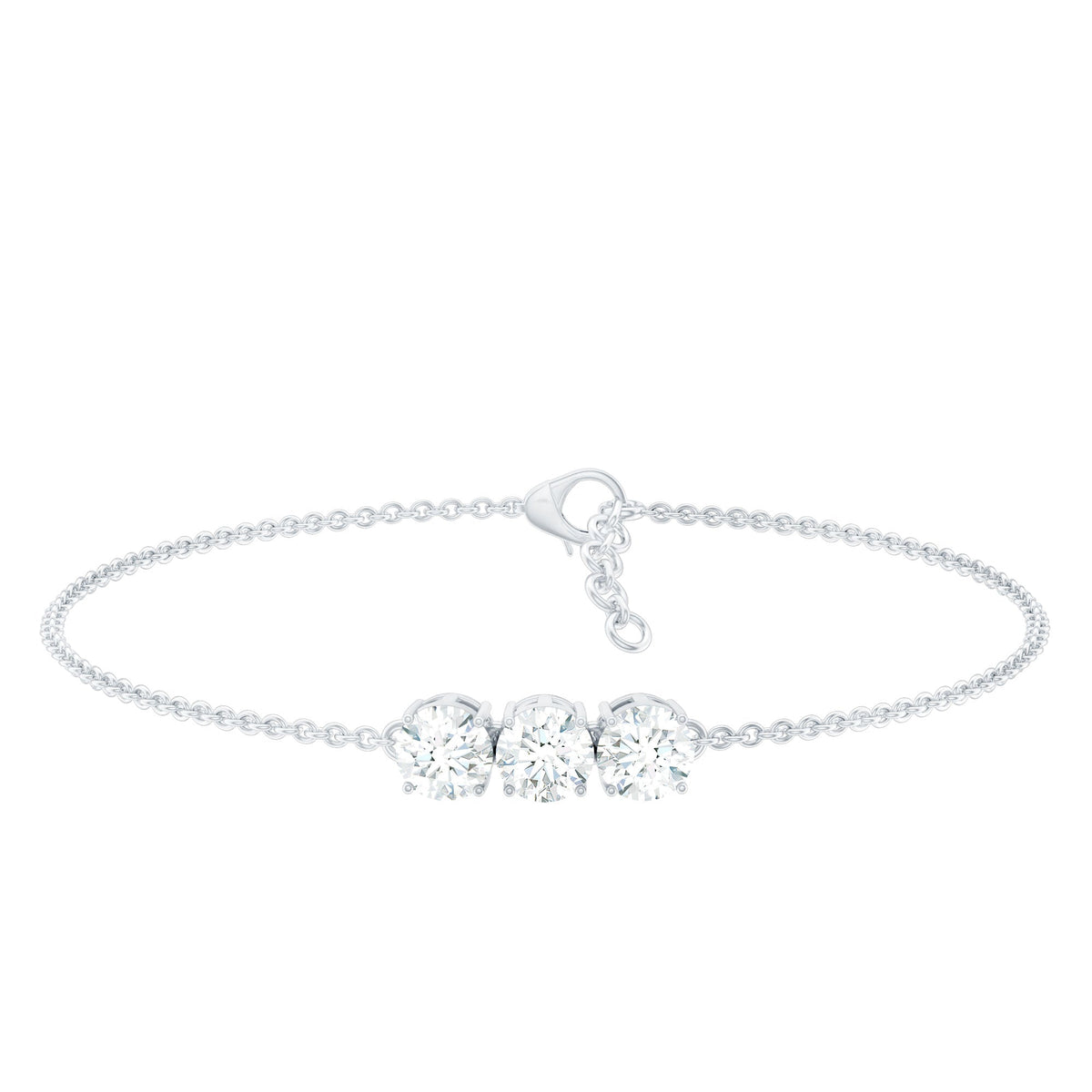 1.5 Carat Three Stone Moissanite Chain Bracelet