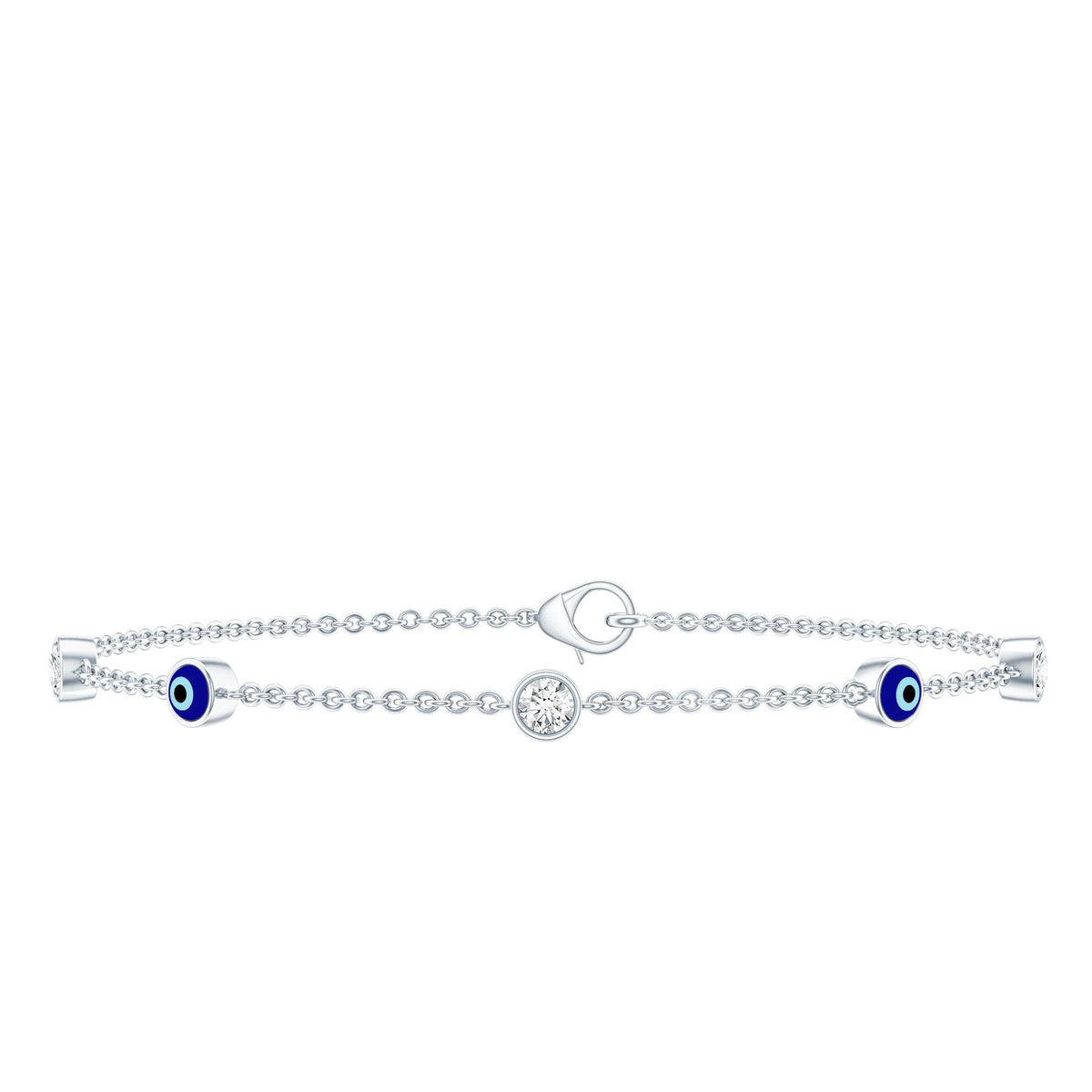 1.5 Carat Certified Moissanite and Evil Eye Station Chain Bracelet