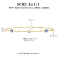 1.5 Carat Certified Moissanite and Evil Eye Station Chain Bracelet