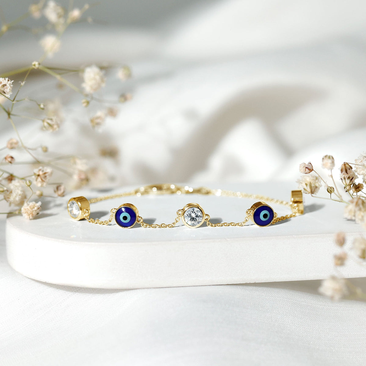 1.5 Carat Certified Moissanite and Evil Eye Station Chain Bracelet