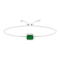 1.6 Carat Emerald Cut Lab Created Emerald Bolo Bracelet with Diamond Halo