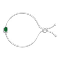 1.6 Carat Emerald Cut Lab Created Emerald Bolo Bracelet with Diamond Halo