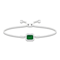 1.6 Carat Emerald Cut Lab Created Emerald Bolo Bracelet with Diamond Halo