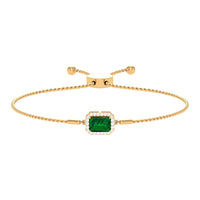 1.6 Carat Emerald Cut Lab Created Emerald Bolo Bracelet with Diamond Halo