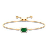 1.6 Carat Emerald Cut Lab Created Emerald Bolo Bracelet with Diamond Halo