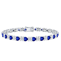Certified Lab Grown Blue Sapphire Heart Tennis Bracelet with Moissanite