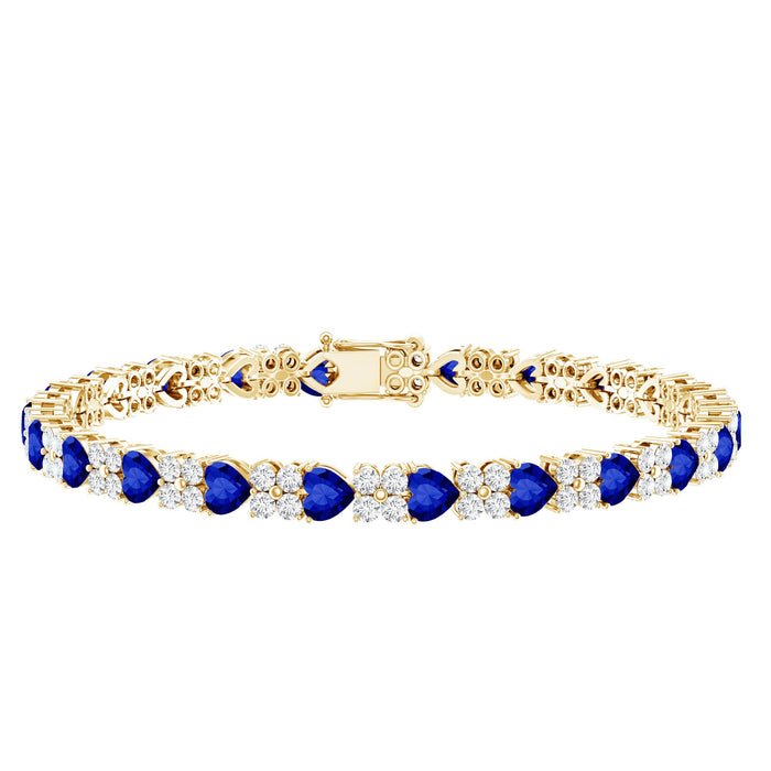 Certified Lab Grown Blue Sapphire Heart Tennis Bracelet with Moissanite