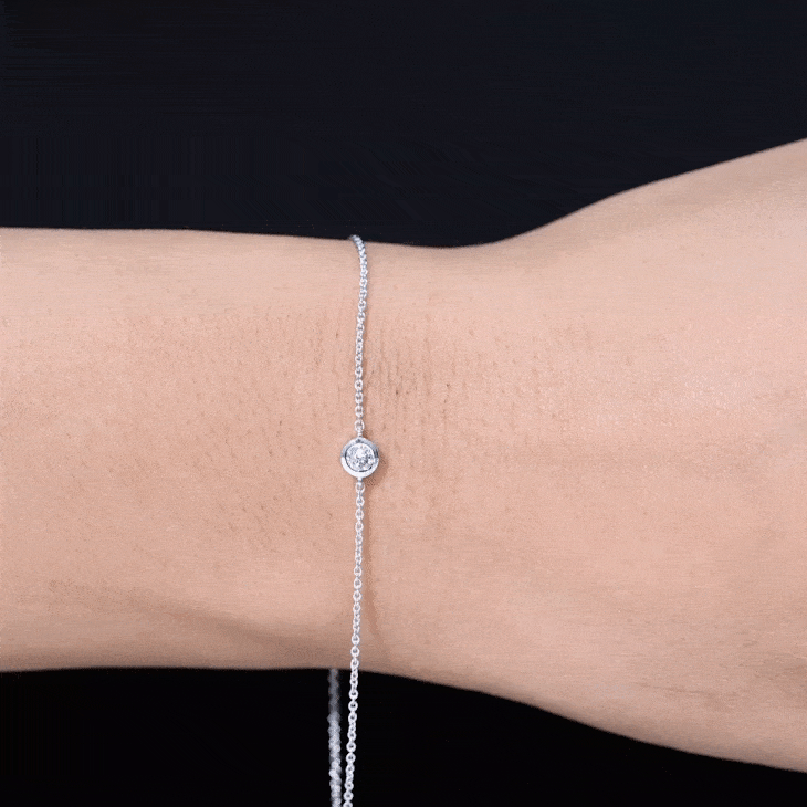Yellow gold certified diamond chain bracelet in bezel setting by Rosec Jewels, featuring elegant diamond details and a sleek design.