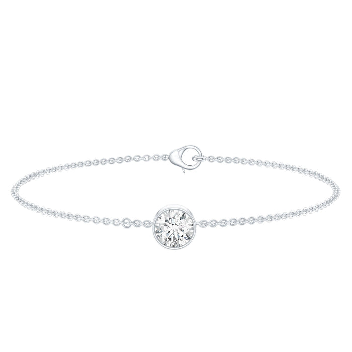 Bezel Set 1.3 Carat CZ Diamond Solitaire Chain Bracelet