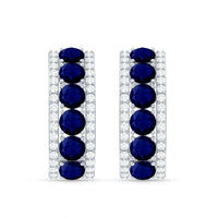 Real Blue Sapphire and Diamond Half Hoop Earrings