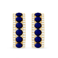 Real Blue Sapphire and Diamond Half Hoop Earrings