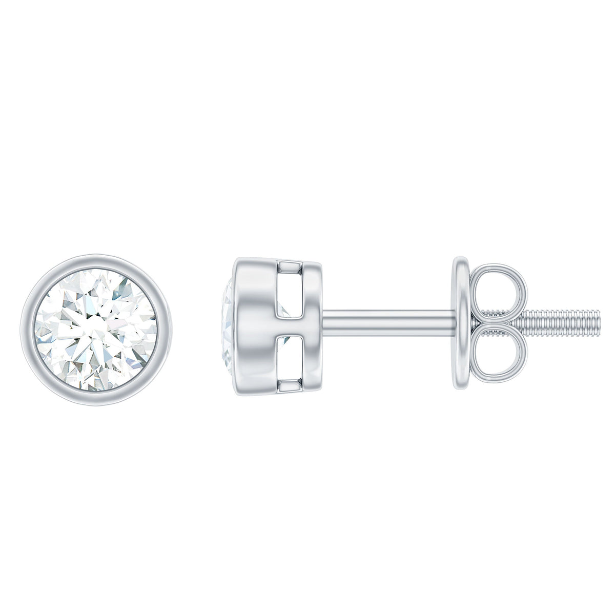 Minimal Bezel Set Diamond Everyday Earrings with Screw Back