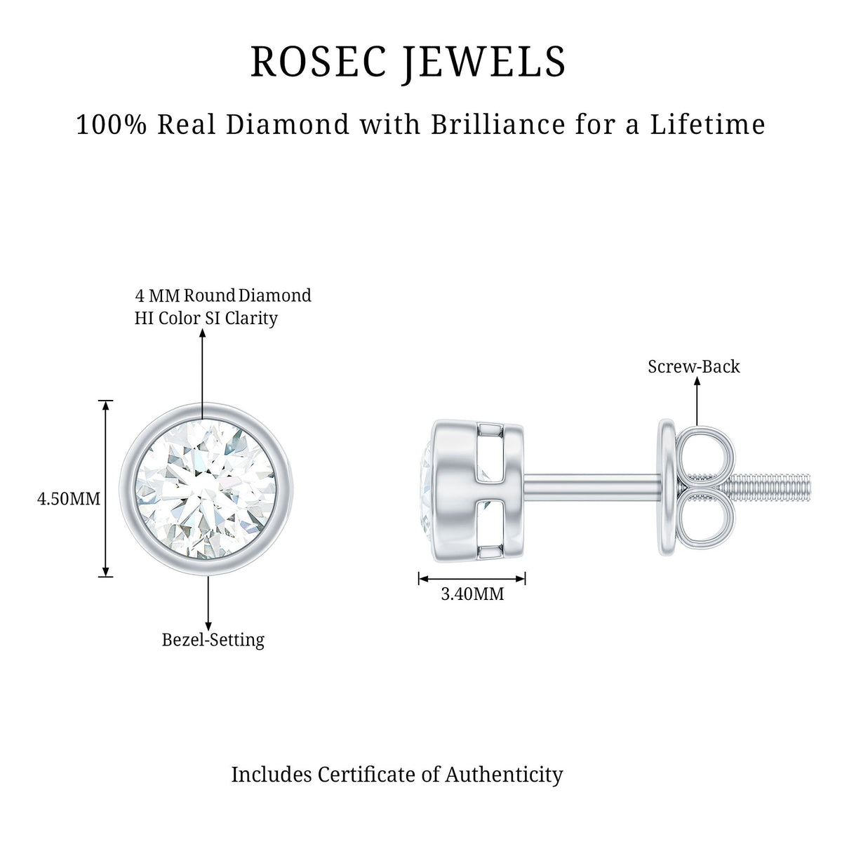 Minimal Bezel Set Diamond Everyday Earrings with Screw Back