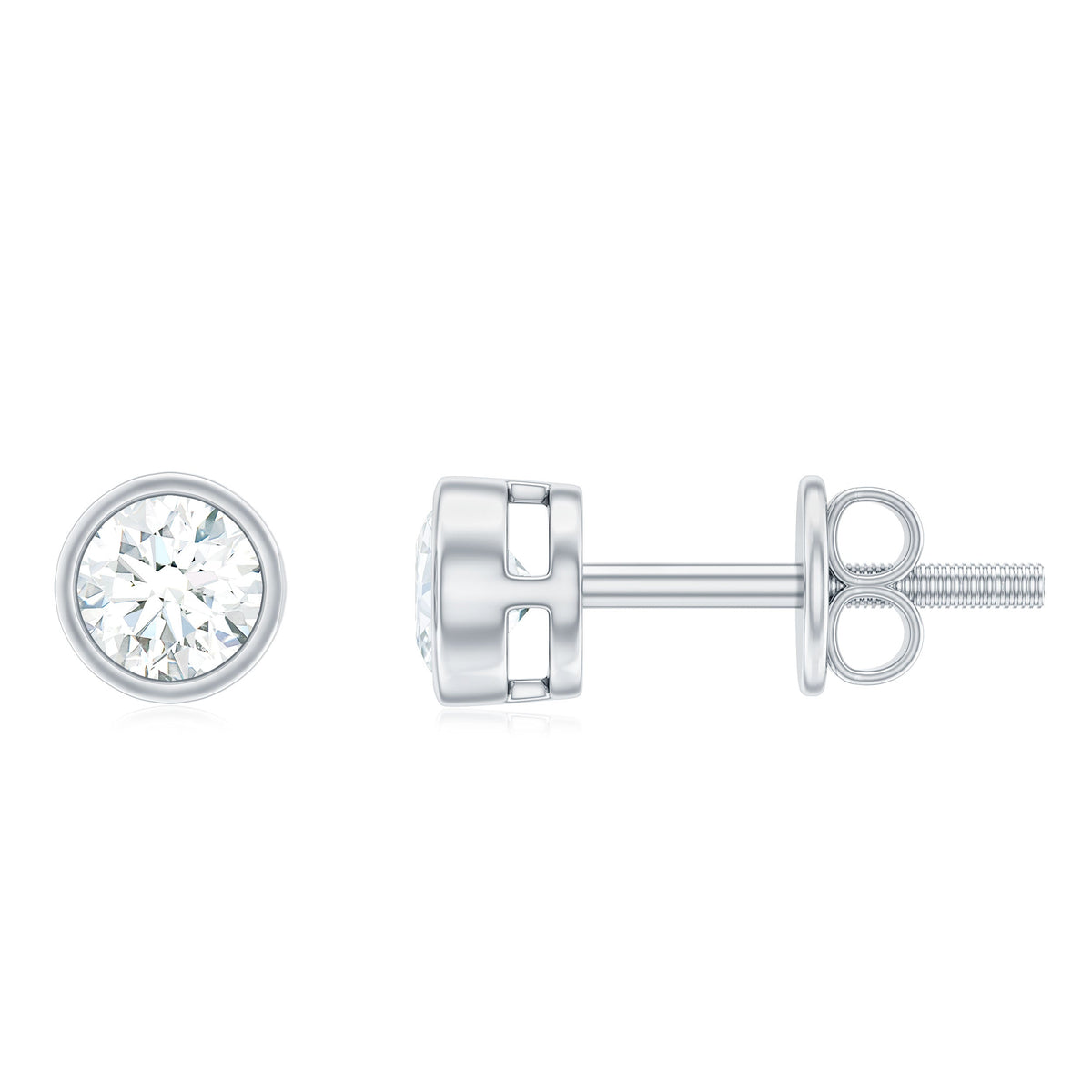 Minimal Bezel Set Diamond Everyday Earrings with Screw Back