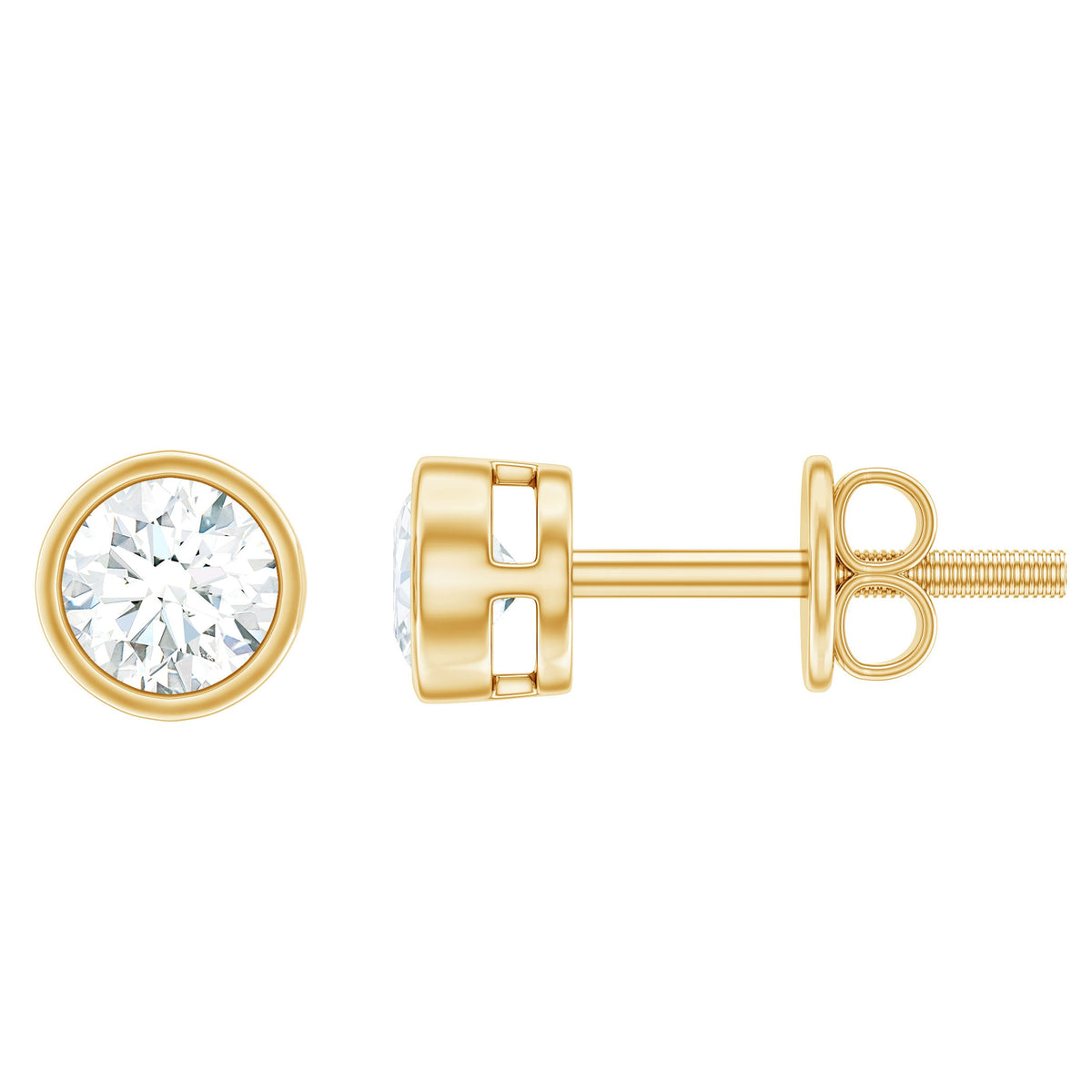 Minimal Bezel Set Diamond Everyday Earrings with Screw Back