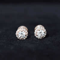 Rosec Jewels 1 CT Zircon classic halo stud earrings featuring sparkling white zircon stones and a sleek silver setting.