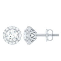 Rosec Jewels 1 CT zircon halo stud earrings featuring classic round design with sparkling stones on a silver setting.
