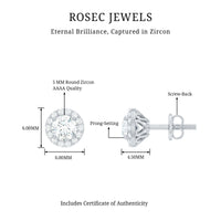 Rosec Jewels 1 CT zircon halo stud earrings with classic design, featuring sparkling zircon stones in a silver-tone setting.