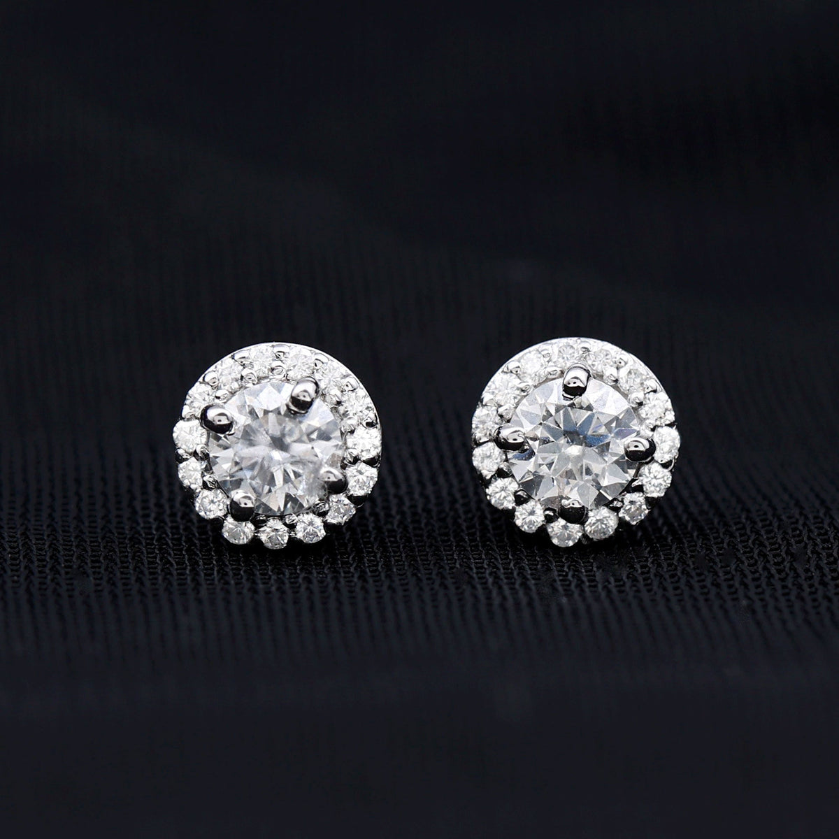 Rosec Jewels 1 CT zircon halo stud earrings featuring sparkling round zircon stones and a classic, elegant design.