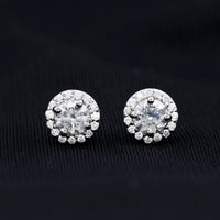 Rosec Jewels 1 CT zircon halo stud earrings featuring sparkling round zircon stones and a classic, elegant design.
