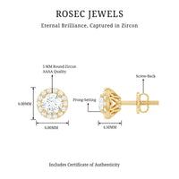 Rosec Jewels 1 CT zircon halo stud earrings featuring sparkling round zircon stones in a classic design.