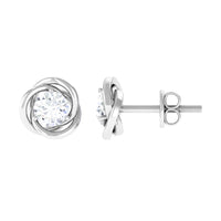 Rosec Jewels 3/4 CT zircon solitaire stud earrings with elegant swirl details, showcasing sparkling gemstone design.