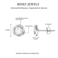 Rosec Jewels 3/4 CT zircon solitaire stud earrings with swirl detailing, showcasing sparkling cubic zirconia and elegant design