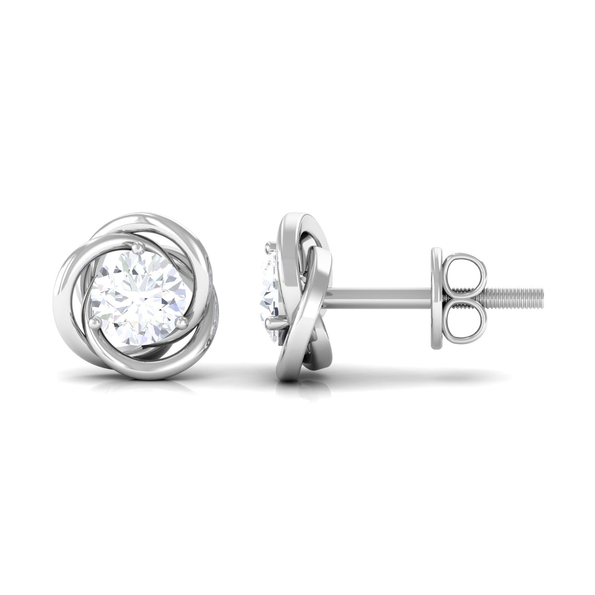 Rosec Jewels 3/4 CT zircon solitaire stud earrings with swirl detail, sparkling jewelry for elegant style.