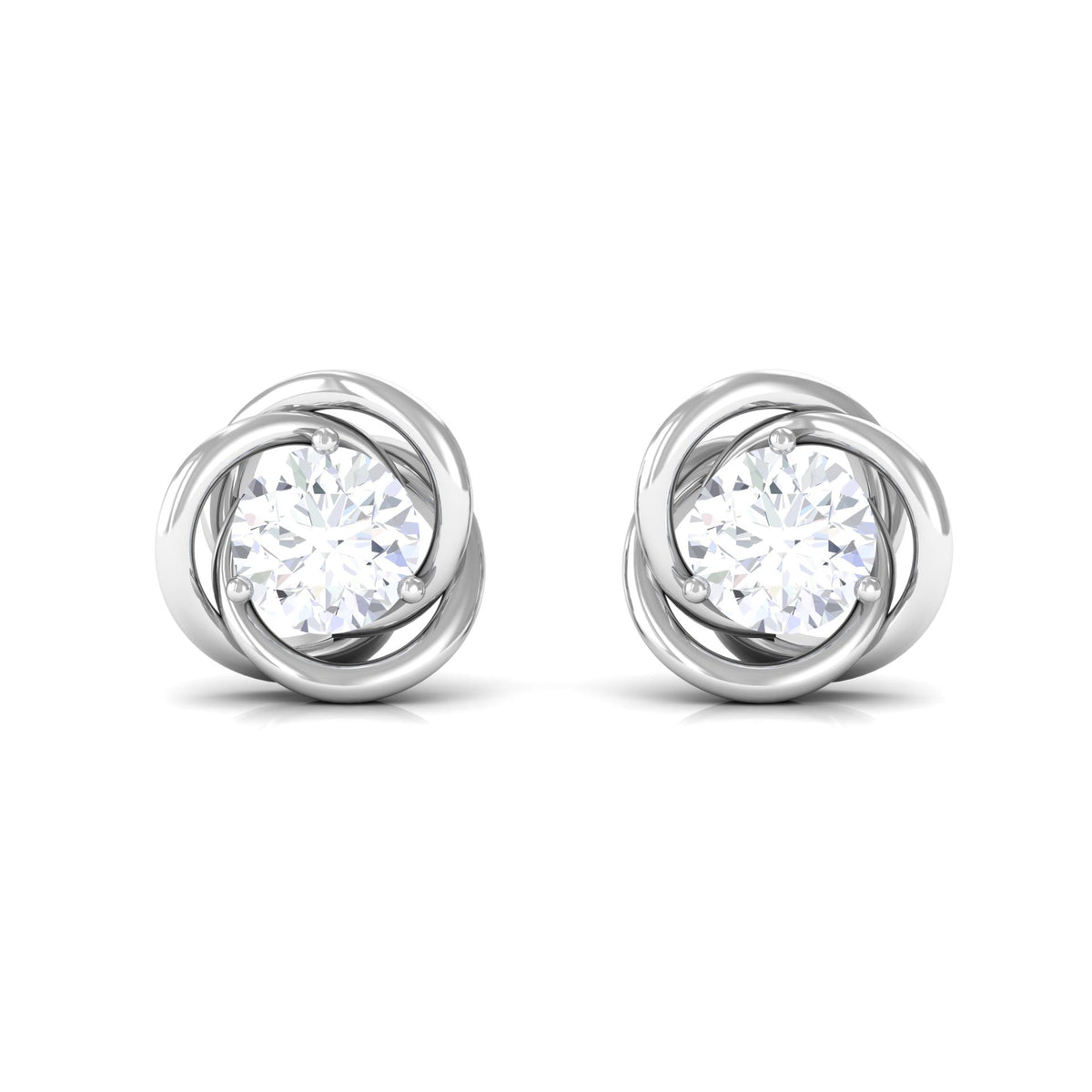 Rosec Jewels 3/4 CT zircon solitaire stud earrings with swirl detail, showcasing sparkling cubic zirconia and intricate design.