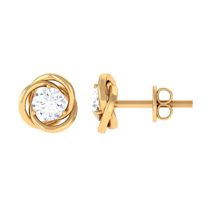Rosec Jewels 3/4 CT zircon solitaire stud earrings with swirl detailing, showcasing elegant gemstone and intricate design.