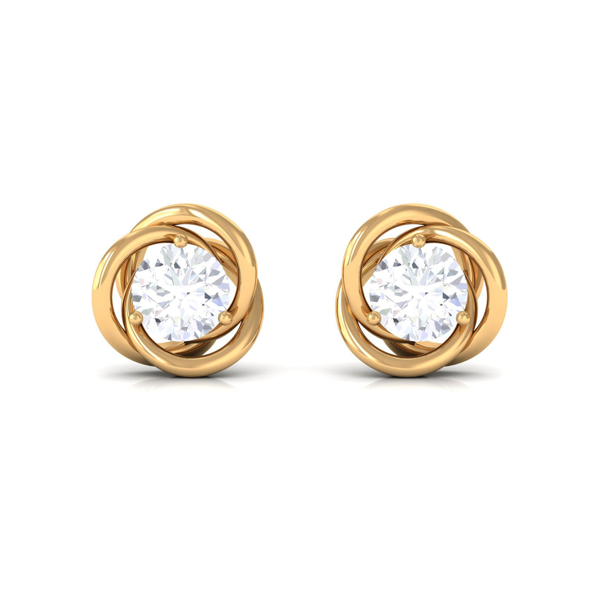 Rosec Jewels 3/4 CT zircon solitaire stud earrings with swirl designs, showcasing sparkling cubic zirconia and intricate metal detailing.