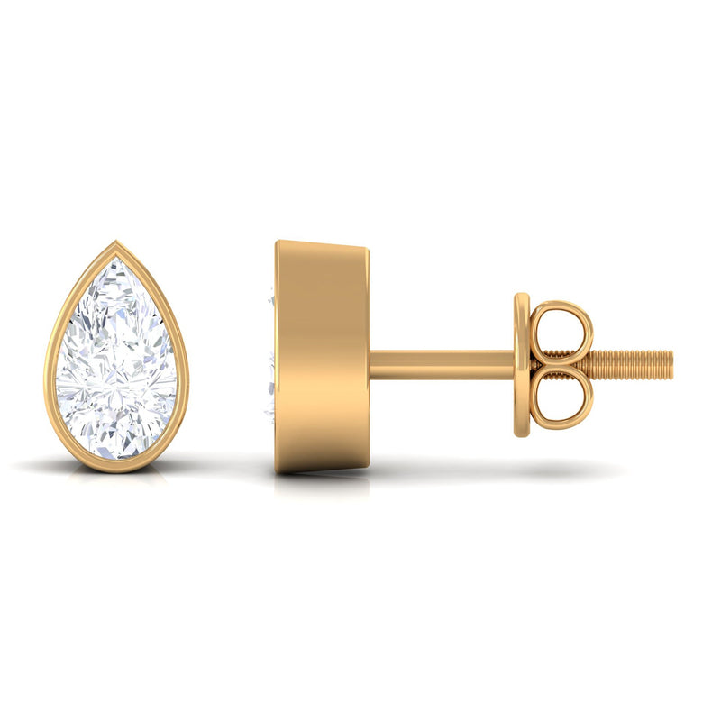 Rosec Jewels bezel set diamond tiny stud earrings, small sparkling earrings with round diamonds on a simple metal setting.