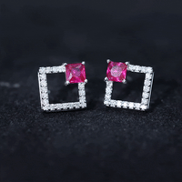 Princess Cut Lab Created Ruby and Diamond Square Stud Earrings