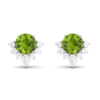 Real 1.8 Carat Peridot Stud Earrings with Diamond Half Halo