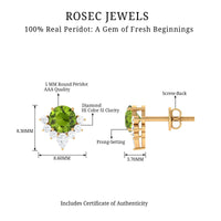 Real 1.8 Carat Peridot Stud Earrings with Diamond Half Halo