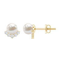 Rosec Jewels modern stud earrings featuring freshwater pearl and diamond accents, showcasing elegant jewelry design.