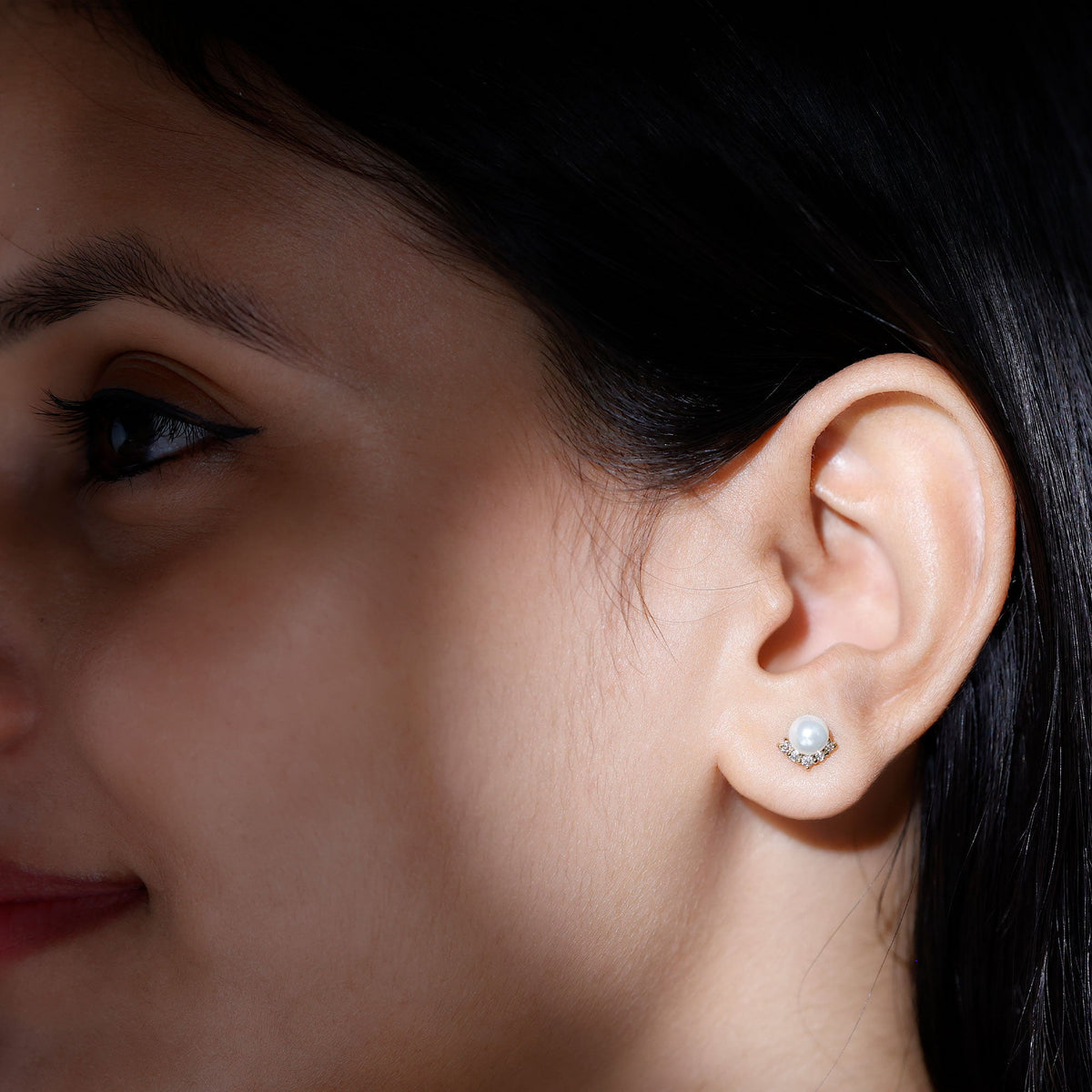 Rosec Jewels modern stud earrings featuring freshwater pearl and diamond accents, elegant jewelry for sophisticated style