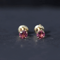 Round Shape Pink Tourmaline Stud Earrings for Women