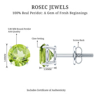 Natural 1 Carat Peridot Stud Earrings with Screw Back