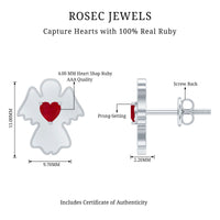 Heart Shape Ruby Angel Stud Earrings with Screw on Back