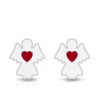 Heart Shape Ruby Angel Stud Earrings with Screw on Back