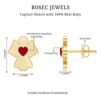 Heart Shape Ruby Angel Stud Earrings with Screw on Back