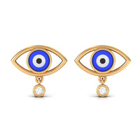 Classic Evil Eye Stud Earrings with Moissanite Drop in Bezel Setting