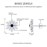 Real Blue Sapphire and Diamond Floral Cluster Stud Earrings