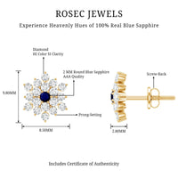Real Blue Sapphire and Diamond Floral Cluster Stud Earrings