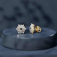 Real Blue Sapphire and Diamond Floral Cluster Stud Earrings