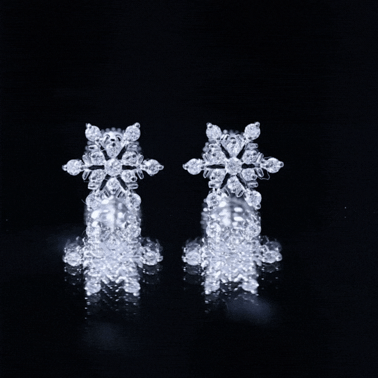 Yellow moissanite snowflake stud earrings for women by Rosec Jewels, featuring sparkling gemstone design on silver posts.