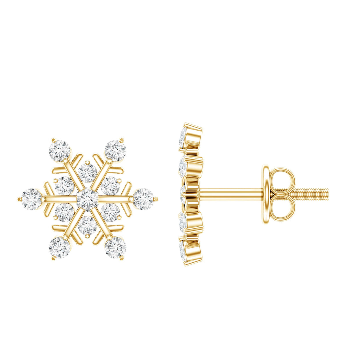 Moissanite snowflake stud earrings for women by Rosec Jewels, featuring sparkling gemstone details on silver posts