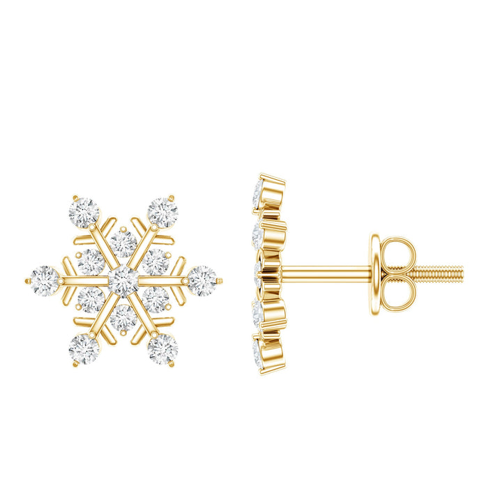 Moissanite snowflake stud earrings for women by Rosec Jewels, featuring sparkling gemstone details on silver posts