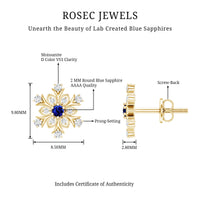 Created Blue Sapphire Snowflake Stud Earrings with Moissanite